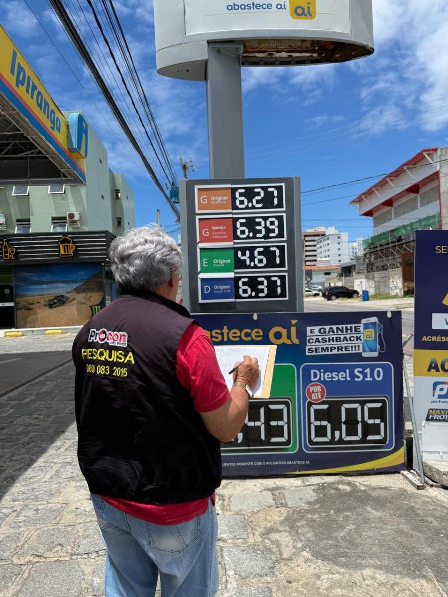 Pesquisa do Procon-JP registra que menor preço da gasolina cai novamente e está sendo praticado a R$ 6,12