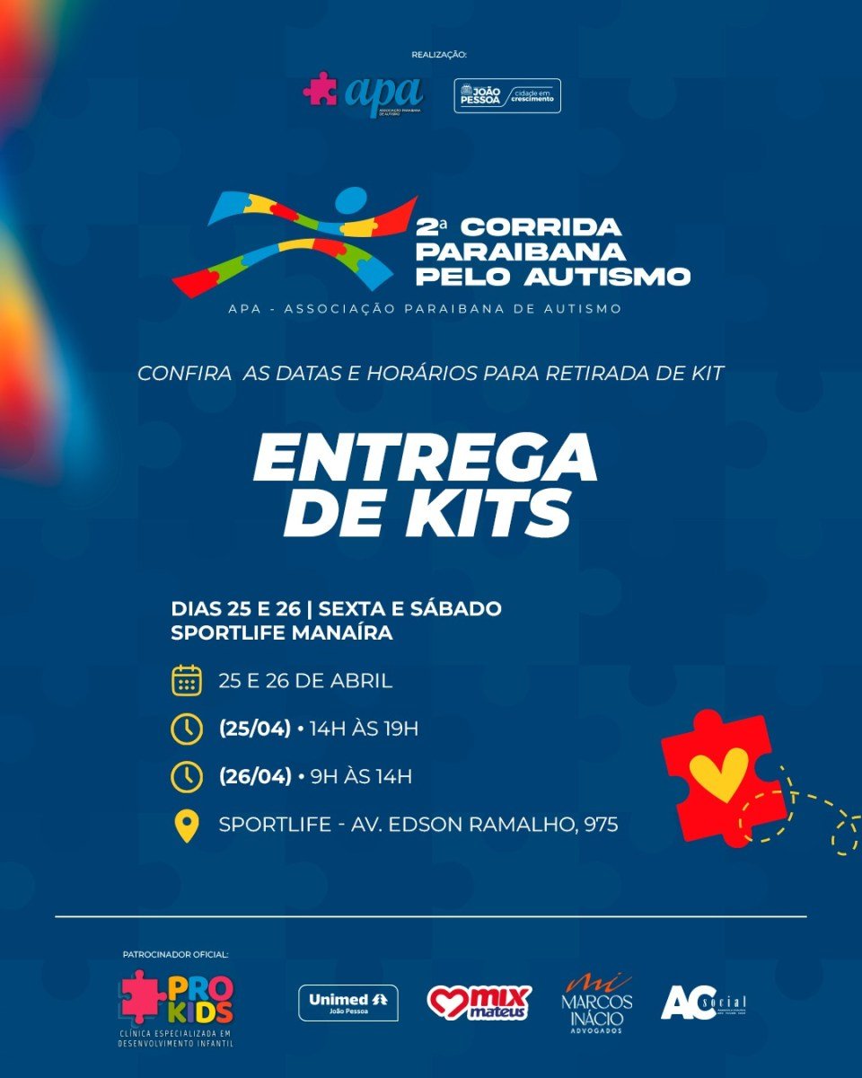Corrida Paraibana pelo Autismo tem mais de 1,2 mil inscritos e entrega de kits começa sexta-feira