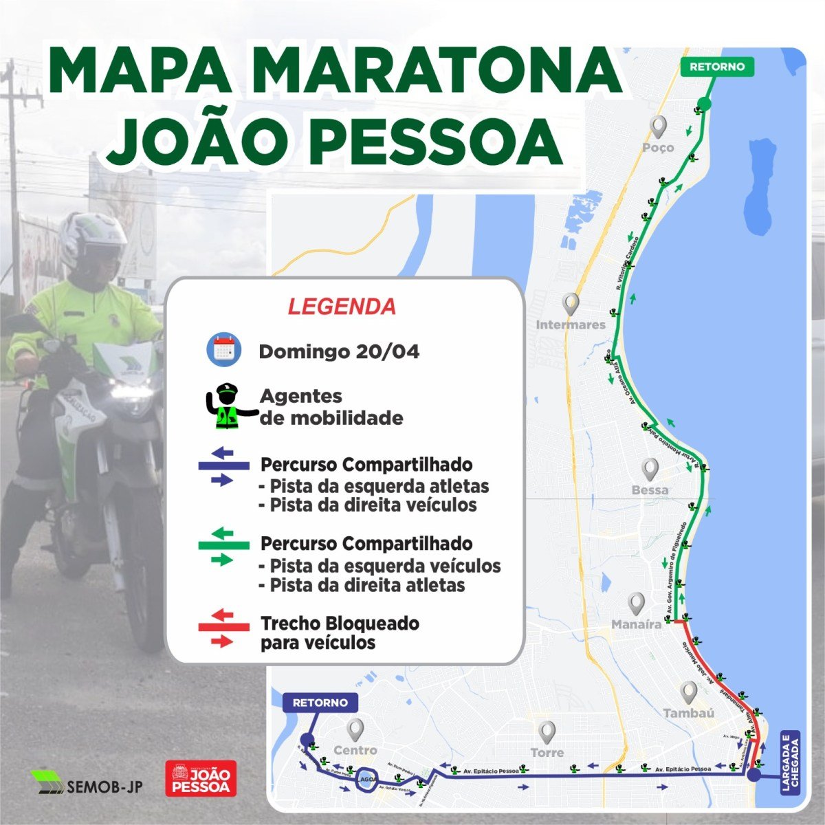 Semob-JP dá apoio operacional para garantir segurança viária durante a Maratona de João Pessoa