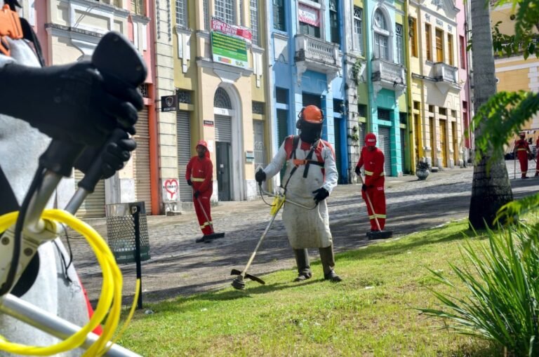 Agentes da Emlur realizam serviços de roço, capinação e pintura de meio-fio nesta terça-feira