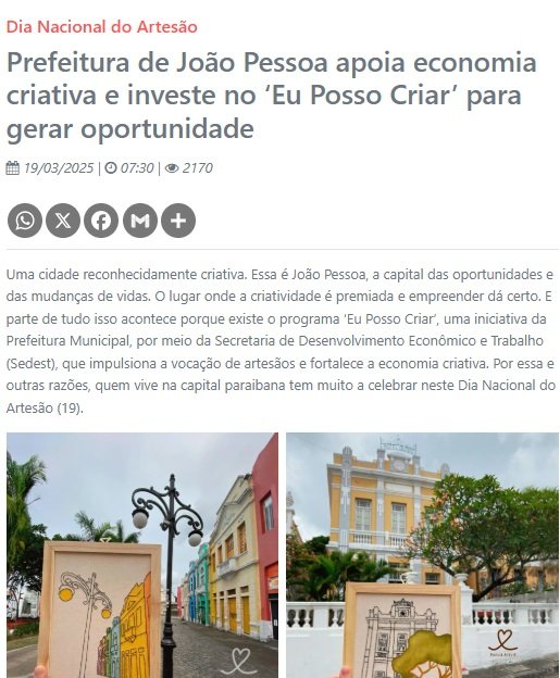 Prefeitura de João Pessoa ganha 3º lugar em prêmio sobre economia criativa