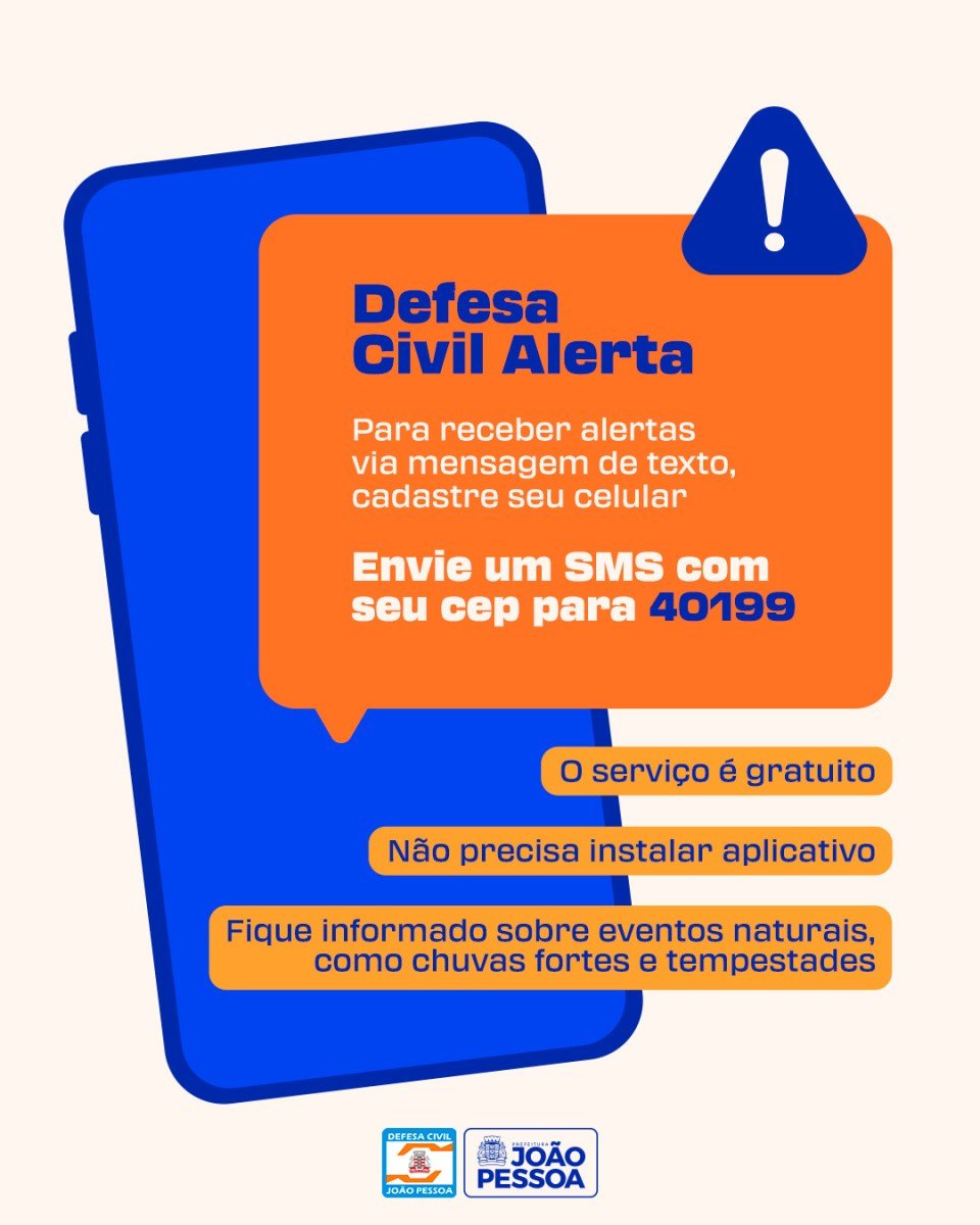 População já pode se cadastrar para receber alertas da Defesa Civil no celular