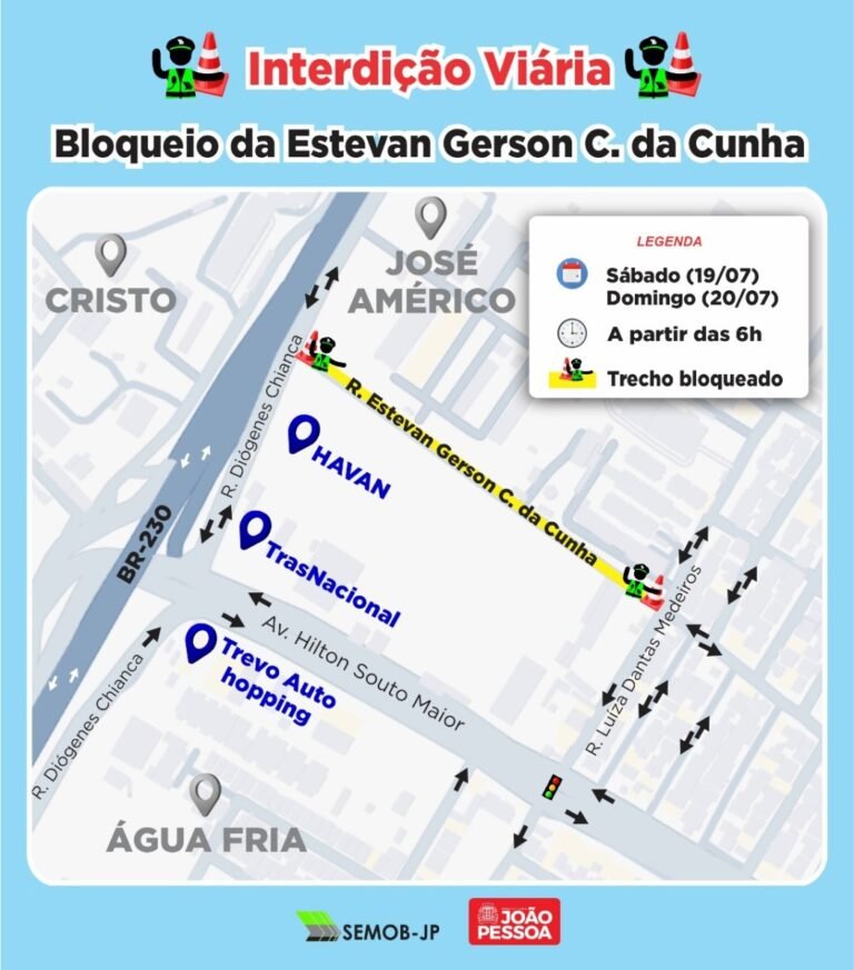 Semob-JP autoriza interdição total de via para conserto de rede de esgoto no bairro José Américo