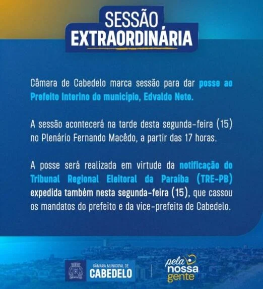cabedelo: vereador edvaldo neto assume prefeitura interinamente após cassação de prefeito