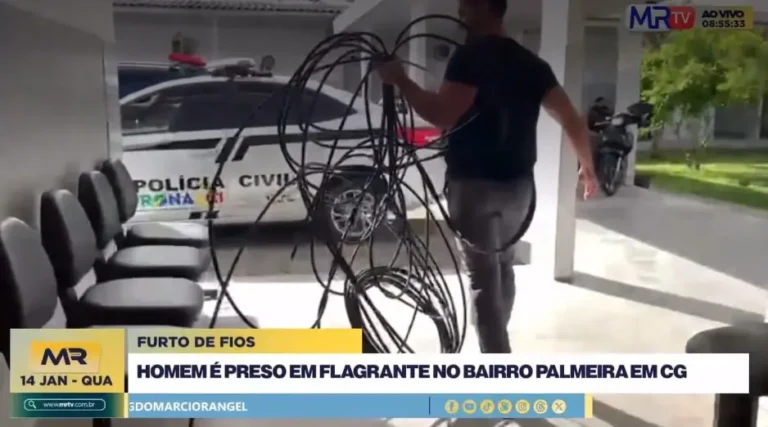 homem é preso em flagrante furtando 20 metros de fios de cobre de postes na "palmeira"