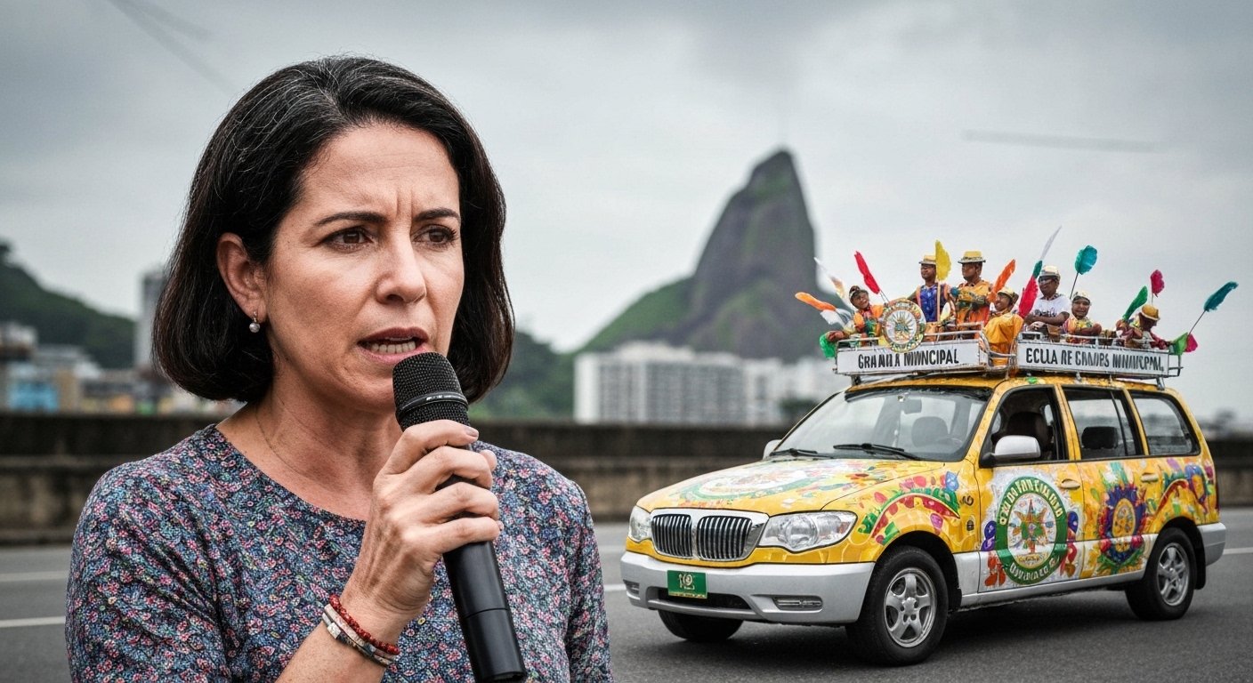 Vereadora Eliza Virgínia criticando enredo de escola de samba e questionando recursos públicos