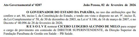 pb saúde: cícero ludgero assume superintendência; veja outras nomeações