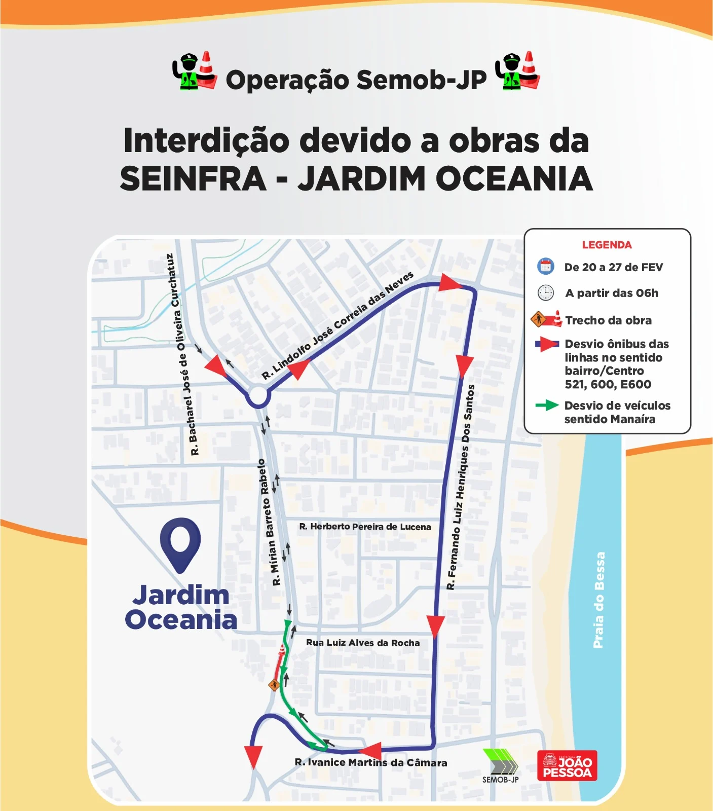 rua mirian barreto interditada: obras da seinfra afetam trânsito em jp