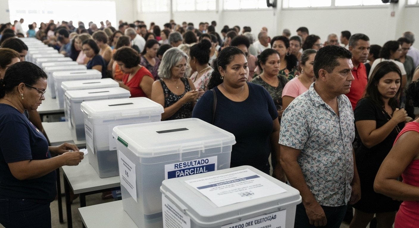 Urna eletrônica brasileira em um local de votação