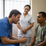 Equipe de saúde atendendo um reeducando em uma unidade prisional na Paraíba
