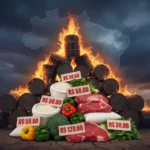 Alta do preço do petróleo impactando o custo de alimentos básicos no Brasil.