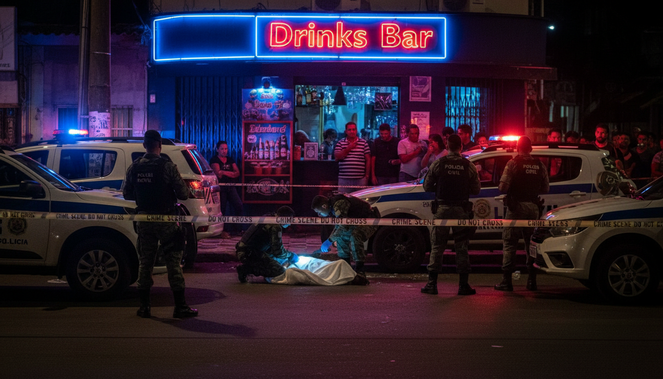 Cena de crime em frente a um bar em João Pessoa após tiroteio.