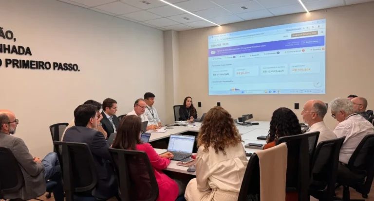 Painel de monitoramento do Programa Eleições 2026 exibindo gráficos e dados de gestão.