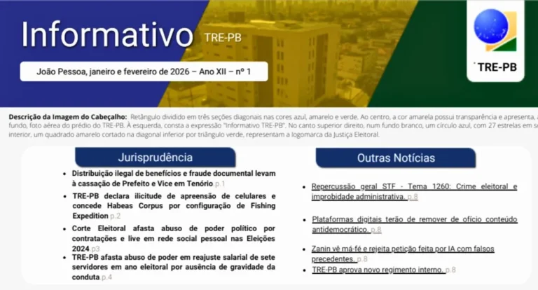Informativo do TRE-PB sobre decisões judiciais de 2026.