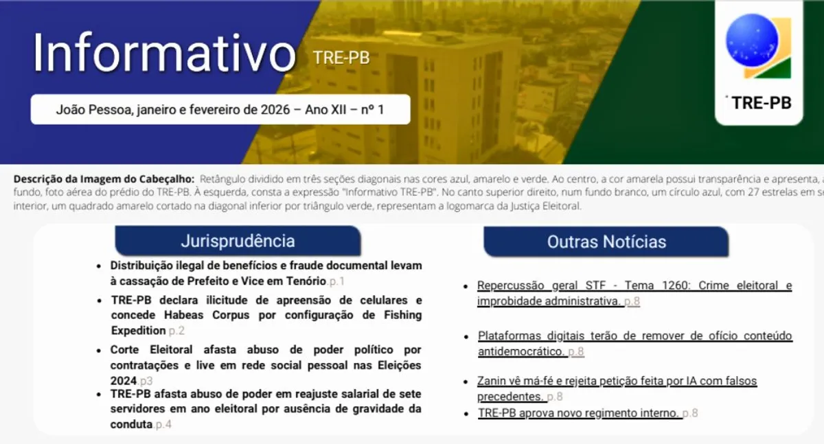 Informativo do TRE-PB sobre decisões judiciais de 2026.