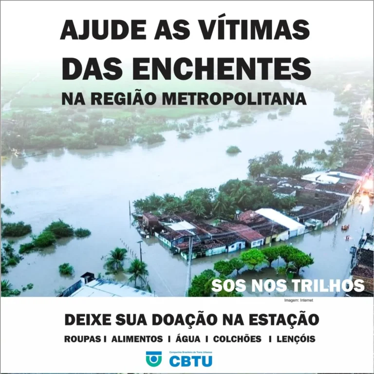 Voluntários organizam doações em estação de trem para vítimas das chuvas na Paraíba.