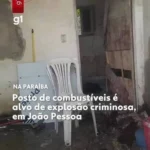 Posto de combustíveis em João Pessoa com a sala do cofre danificada após explosão criminosa.