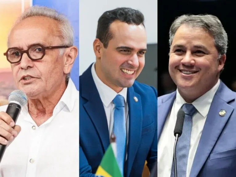 Urna eletrônica e tela com resultados de pesquisa eleitoral na Paraíba.