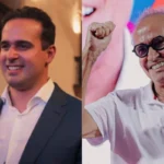 Eleitores da Paraíba refletem sobre a disputa acirrada entre Lucas Ribeiro e Cícero Lucena nas eleições governamentais, com urnas e cartazes de campanha ao fundo