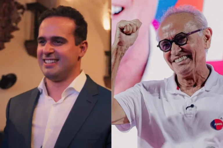 Eleitores da Paraíba refletem sobre a disputa acirrada entre Lucas Ribeiro e Cícero Lucena nas eleições governamentais, com urnas e cartazes de campanha ao fundo