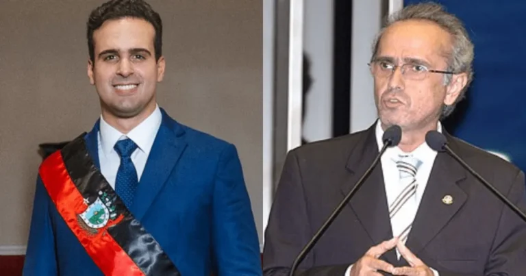 Candidatos à disputa pelo governo da Paraíba em empate técnico, com fundo representando o estado