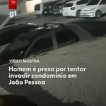 Homem sendo preso pela Guarda Civil após tentar invadir condomínio em João Pessoa.