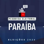 Gráficos de pesquisa eleitoral e mapa estilizado da Paraíba em um ambiente de pesquisa profissional.