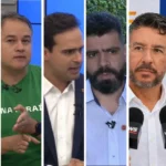Candidato ao governo da Paraíba realizando caminhada política em rua movimentada