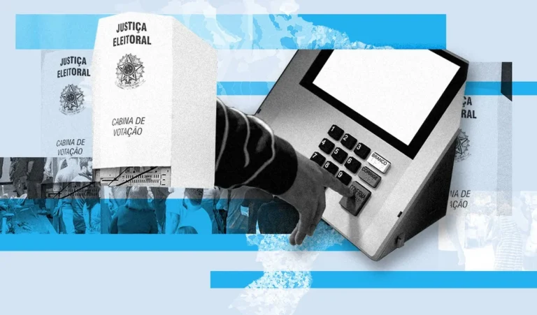 Urna eletrônica durante o dia de votação nas eleições 2026